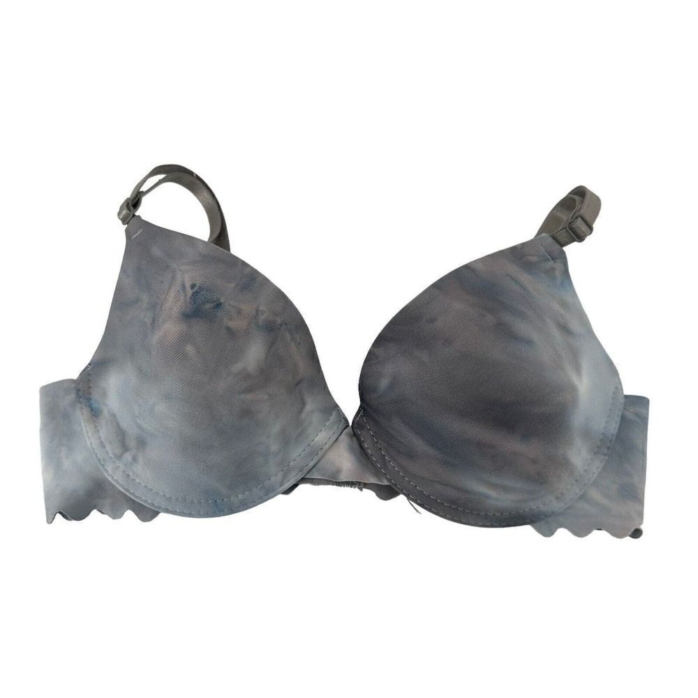 Sophie B Bra 34B Blue Marbled Underwired Padded Seamless Scalloped Band Boho Bra
